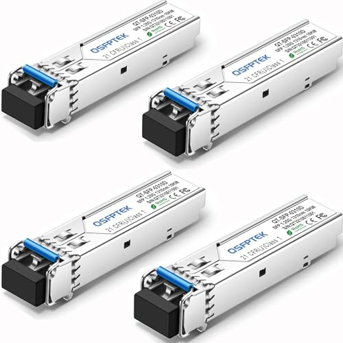 QSFPTEK 4Pack 1000BASE-LX/LH Gigabit SFP Modul, 1.25G SFP 1310nm 10km DDM LC Port Single-Mode Mini-GBIC Transceiver für Cisco GLC-LH-SMD/GLC-LX-SM-RGD, Ubiquiti UF-SM-1G, Netgear, Mikrotik, Zyxel