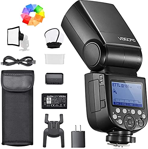Godox V860III-C Blitzgerät für Canon-Kameras 76Ws 2,4G HSS 1/8000s mit 10-Speed einstellbarem Einstelllicht 7,2V/2600mAh Lithium-Batterie Inklusive Diffusor, Farbfilter, Mini-Softbox