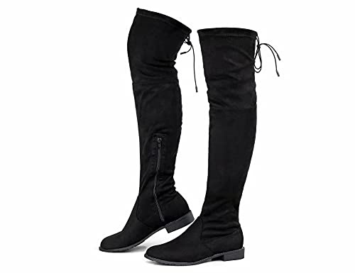 Greatonu Women's Over Knee High Boots Warm Winter Long Boot with Side Zipper Back Lace Fashion Thigh High Boots Black-0.98 UK 7