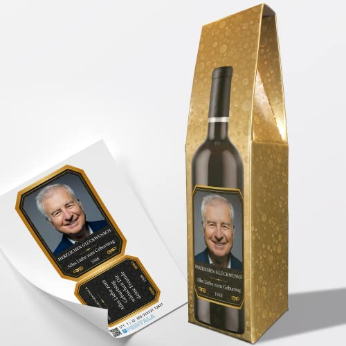Weinkarton & Weinetikett personalisiert mit Foto & Text | Set passend für eine Weinflasche (Rotwein/Schwarz)