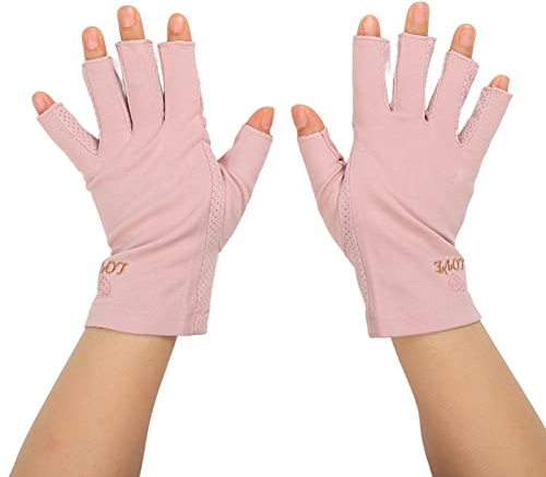 Anti UV-handskar för Gel Nagellampa Manikyrhandskar UV-skydd Stretchig Andas Fingerlös Fiber Nagellampa Handskar för Hemsalong(Blek rosa grå)