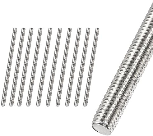 HiPicco M8 x 90mm Fully Threaded Rod & Studs, 304 Stainless Steel Right Hand Threads Rods, M8-1.25 Thread Pitch for Anchor Bolts, Clamps, Hangers and U-Bolts 10pcs