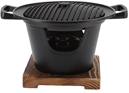 Otufan Hibachi Grill, 8,46 X 6,9 X 5,3 en Alliage D'aluminium Noir, Cadre en Bois De Chêne sans Fumée, Barbecue Au Charbon De Bois, Barbecue De Table Japonais pour la Maison, Le Camping en Plein Air
