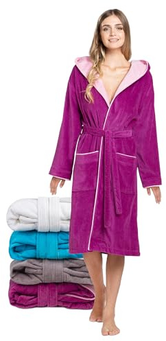 Twinzen Peignoir de Bain Femme avec Capuche - 100% Coton Velours Premium - Robe de Chambre Femme Velours Peignoir Femme Coton OekoTex Ultra Doux