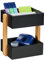 Relaxdays Schreibtisch Organizer, 2 offene Fächer, Bambus & MDF, Aufbewahrungsbox Büro, HBT 25x22x16,5 cm, schwarz/Natur
