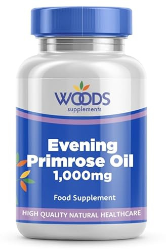 Woods Supplements - Evening Primrose Oil 1000mg 90x Capsules. Pure Cold Pressed High Strength 90mg GLA Omega 6 Fatty Acid for Healthy Skin, Nerve Function and Hormonal Balance Support