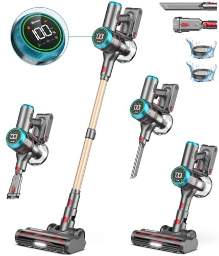 ZCAISH Akku Staubsauger, 45000Pa/550W/60 Mins Staubsauger Kabellos mit Smart Display, Staubsauger mit Wandmontiertes Laden & Anti-Verhedderung-Bürste für Teppich, Hartboden und Tierhaare(Upgrade)