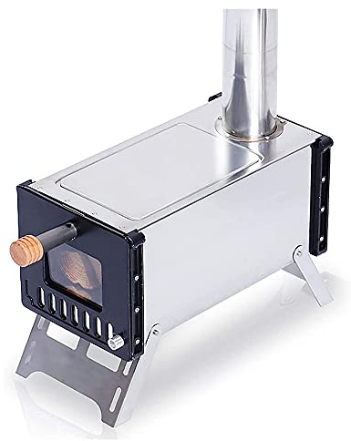 Dntum Portable Wood Burning Stove for Tents,Stainless Steel Folding Stove,Outdoor Camping Stoves Cooking Grill Heating Hunting,Wood with Chimney Pipes Yurts,17.5x23.5x32.8cm