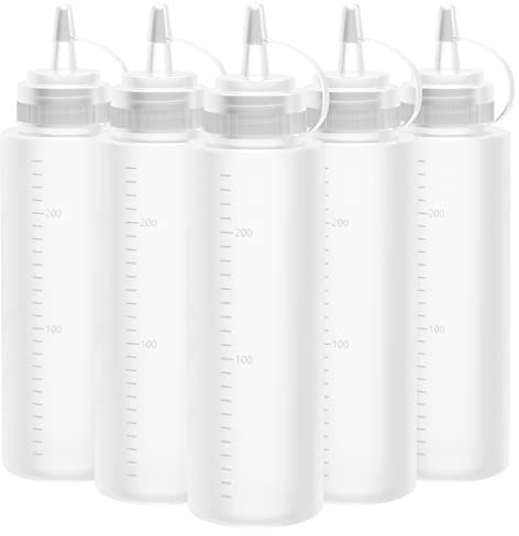 Lestiven Squeeze Flasche, 5 Stück 250ml 8oz Plastik Quetschflasche Mit Kappen - BPA Frei,Kein Leck Condiment Flaschen für Malen,Backen,Ketchup,scharfe Soße,Olivenöl, Saucenflasche