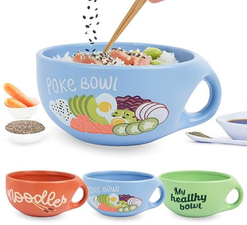 Fisura – Cuenco original “poke”. Bowl ramen original. Cuenco de sopa japonés de 680 ml. Bowl poke de cerámica 680 ml. Tazón para ensalada, sopa de fideos, Pho, Udon y Soba. 19,5 cm x 8,5 cm