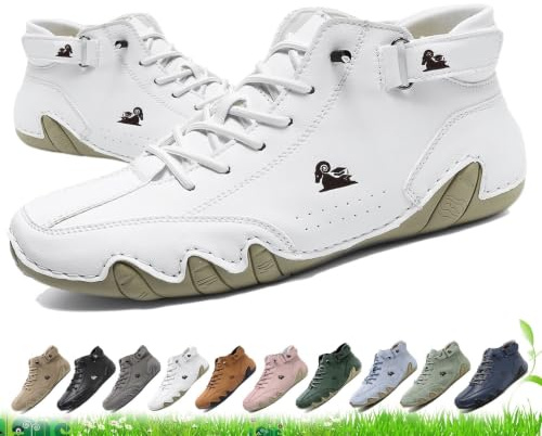 Vogldeck Herr Dam Vattentäta Andningsbara Ortopediska Skor - Utomhus Handgjorda Barfota Vandring Beck Skor Lätta Casual Chukka Stövlar for Vandring, Arbete & Vardagsbruk(White,45 EU)