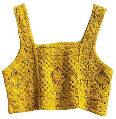 RWGSNB Gilet Donna, Top Corto all'Uncinetto Donna Stile Boho Canotta Traforata Canottiera Casual Spiaggia Costume Bagno Copricostume Leggero Senza Maniche Maglione Estivo Pullover Giallo XS