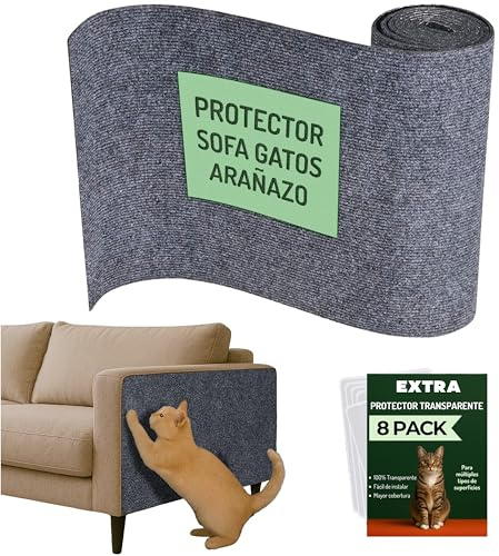Rascador Gatos Sofa 200x40cm + 8 Protector Sofa Gatos Arañazo Transparentes, Adhesivo Fuerte sin Dañar Materiales, Alfombra Rascador Sofa Gatos - Antiarañazos Gatos Sofa para Muebles, Sofás y Camas