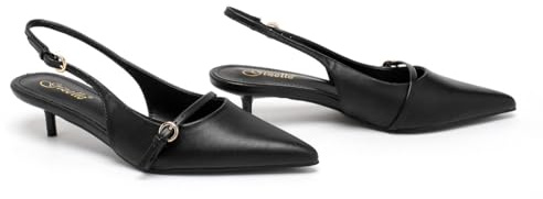 Bismaa Women’s Pointed Toe Sandals Slingback Kitten Heel Wedding Party Elegant Pumps Sandals for Womens, Black Matte-6