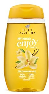 Felce Azzurra - Docciaschiuma MY Mood Enjoy Vanilla, Gel Detergente Idratante Vaniglia Pelle Morbida, Doccia Schiuma Delicato con Oli Essenziali, 92% Ingredienti Naturali, Gel Doccia Riciclabile 250ml