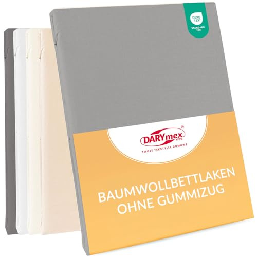 Darymex Flaches Laken ohne Gummizug, 160x205 cm, Baumwolle, Stahl Grau