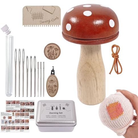 Kit per Maglieria con per Rammendi,Fungo In Legno Con Set Completo Artigianato | Kit per da Rattoppo e Cucito | Per Maglieria Tessitura Riparazione Fai Da Te Artigianato Abiti Adulti Principianti Casa