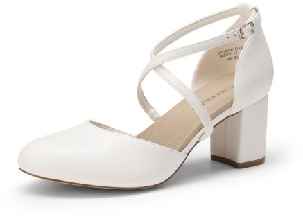 DREAM PAIRS dampumps eleganta bekväma skor | Höga klackar med justerbart spänne blockklack party brudskor
