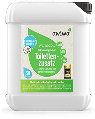 awiwa wc mobil Sanitärflüssigkeit für Campingtoilette (2,5l) – mikrobiologischer Camping Toiletten Zusatz - Sanitärflüssigkeit zersetzt Fäkalien & Papier und entfernt unangenehme Gerüche