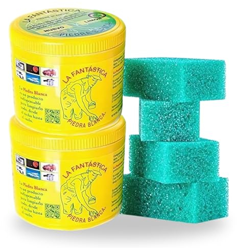 Pack 2x900 g La Fantástica Piedra Blanca | Arcilla de Limpieza Multiusos | Fórmula Original Alemana | Limpia, Pule y Protege + 4 Esponjas de Regalo