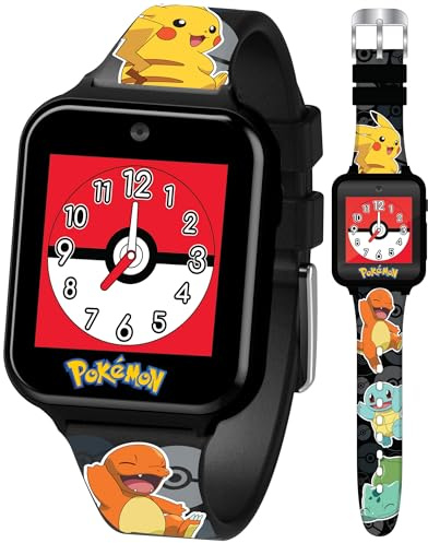 Accutime POK4231 Kinder Smart Watch Pokemon, Kinderuhr mit Selfie Kamera, Foto & Video, Stoppuhr, 3 Hintergründe, 10 Zifferblätter, Diktiergerät, Wecker, Smartwatch Uhr für Jungen und Mädchen, schwarz