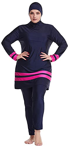 WOWDECOR Muslimska baddräkter för kvinnor, plusstorlek, full täckning, burkini, avtagbar hijab, marinblå, XXL