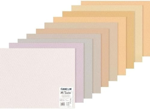 CANSON Mi-Teintes - Paquet 10 feuilles de papier dessin couleur - Double Face : Grain alvéolé nid d’abeilles et Grain fin - 50 x 65 cm - 160g/m² - Couleurs pastel