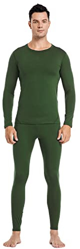 PISIQI Biancheria intima termica da uomo con calzamaglia lunga ultra morbida con strato di base foderato in pile invernale per sci caldo top e fondo, Verde, Large