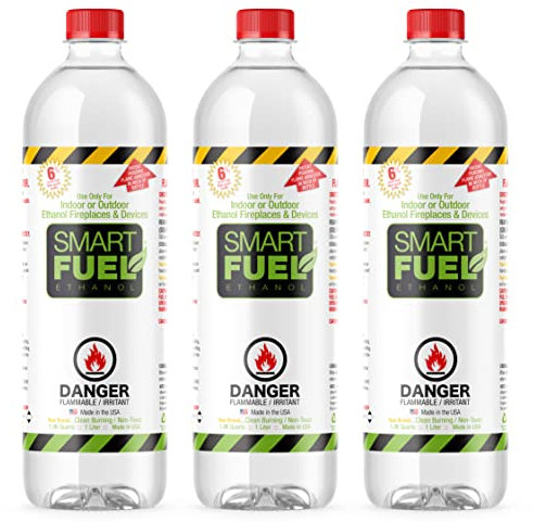 SmartFuel Bioethanol Fuel, Denatured Alcohol for Fire Pits, 1 L (Pack of 3)