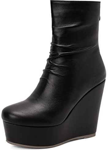 Smilice De mujer Botines con plataforma Botas cortas con cremallera y cuña, Negro , 39 EU