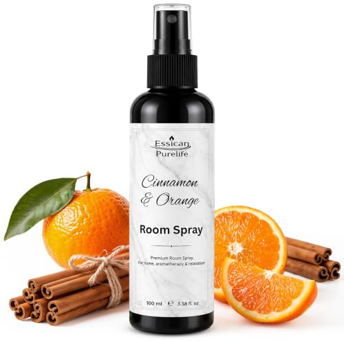 Essican Purelife Cinnamon & Orange Room Spray Air Freshener Spray for Home, 100ml Home Fragrance Luxury Bathroom Air Freshener Sprays Odour Neutraliser, Mist Office & Room Fragrance Sprays