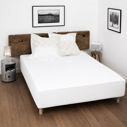Drap Housse 100% Coton 160x200 cm – Blanc – Bonnet 35 cm – Doux, Respirant, Lavable – Home linge passion