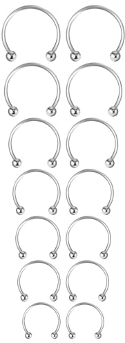 14 Stück Hufeisen Piercing 6-14 mm Nasenring Creolen Set aus Chirurgischem Stahl Schmuck Hufeisen Ring Ohrringe Augenbrauen Septum Silber