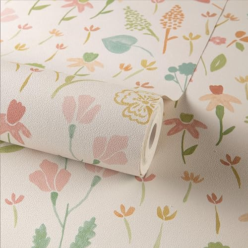 Grandeco Naive Ditsy Garden Flowers Textured Wallpaper, Neutral Pink