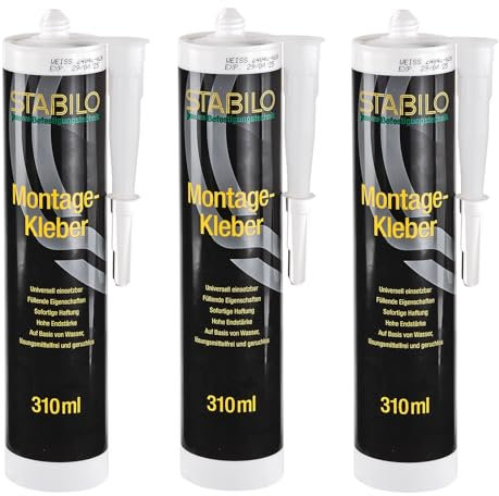 3x Montagekleber weiß 310ml | Baukleber, Kleber für Beton, Mauerwerk, Putz, Holz, Metall, PVC, usw. | 3 Stück