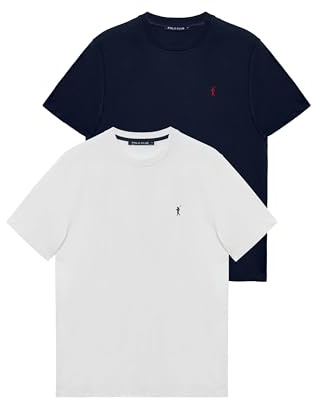 Polo Club Pack de 2 Camisetas Básicas Azul Marino y Blanco Manga Corta y Logo Bordado - Camiseta Básica Hombre