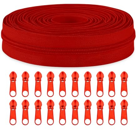 Sawoake #3 Nylon Coil Zippers by The Yard Bulk 10 Yards with 20pcs Zipper Sliders for DIY Sewing Tailor Craft Bag Garment Home Textile…(DeepRed)