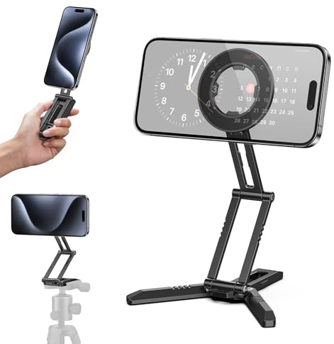 MG-03 Pro Aluminio Soporte Magnético para Teléfono Trípode con 1/4 Arca-Swiss para Gimnasio y Viaje, Soporte Magnético para Teléfono iPhone 17 16 15 14 13 12 Pro MAX Plus