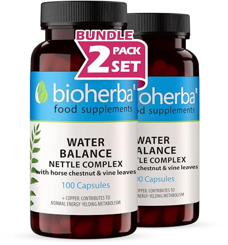 Rétention d'Eau & Élimination – Drainant Naturel avec Ortie, Marronnier d'Inde et Feuilles de Vigne Rouge Manganèse et Cuivre – 200 Capsules BIOHERBA