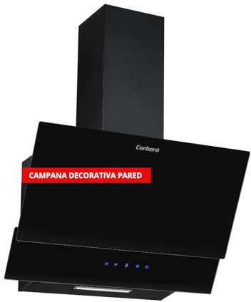 Corberó - Campana Decorativa | 60 cm | VICTORIA400FNB | Motor Inverter 65W | Caudal 387 m³/h | 3 Velocidades | Control Touch | Filtro Aluminio | Filtro Carbón | Eficiencia Energética A | Cristal Negro