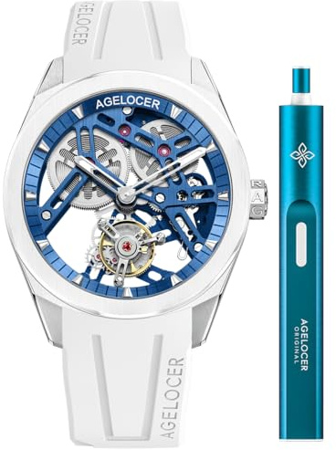 agelocer Tourbillon - Reloj mecánico para hombre, diseño de zafiro, bisel de cerámica, esqueleto (LQ_9104W10-R), Lq_9104w10-r