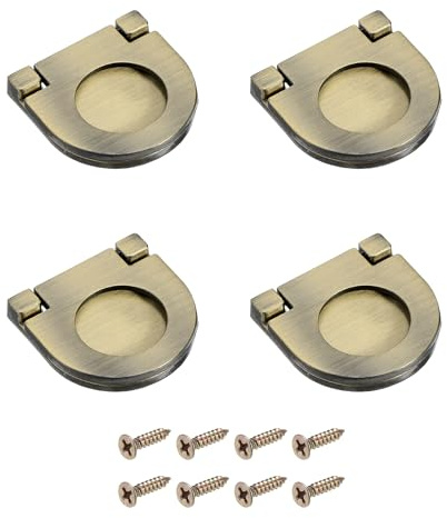 QUARKZMAN 4Pcs Tirador Empotrado, 1.38 Pulgada Tirador Oculto Para Muebles Anilla Para Cajones Armario Cómoda, Bronce