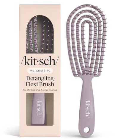Kitsch Hair Brush Detangler – Flexi Flow Hair Brush for Women, Men & Kids | Detangling Brushes for Curly Hair with Bendable Frame, Bounce Curl Defining Brush for Wet or Dry Strands - Soft Violet