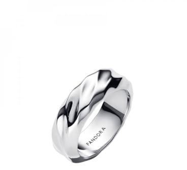 PANDORA Anillo ancho de banda para mujer ondulado plata 193886C00, 50/15,9, Plata de ley, Sin piedras preciosas