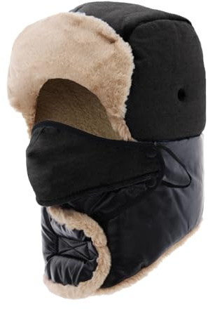 LY4U Chapeau d'hiver pour Hommes avec Masque Facial - Chapeau Thermique à Rabats d'oreilles Coupe-Vent pour Le Ski, la Moto et Les Activités en Plein Air