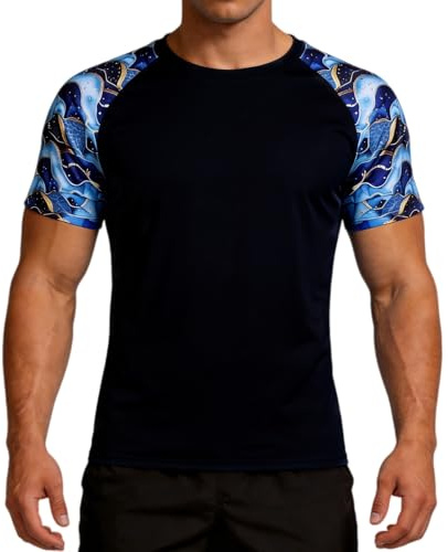 Charmo Mens Rash Vest UPF 50+ Quick Dry Rash Guards T-Shirt Print M