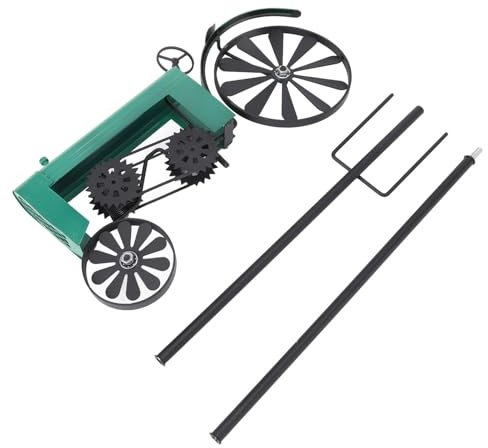 Generic Tractor Ground Spinner Tractor Wind Spinner Vintage Turning Wheels Metal Outdoor Stake Windmill Decoration for Flower Bed Lawn Garden (Green)