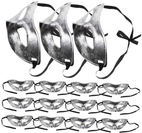 Alipis 15 Pièces Masque Vénitien Demi-visage Argenté Vintage pour Bal Masqué Carnaval Halloween Adultes Hommes Femmes Cosplay