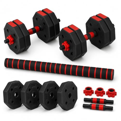 Adjustable Octagonal Dumbbells & Barbell Set – Home Gym Strength Training Weights with Anti-Roll Design Cement-Filled Plates Non-Slip Handles & Connecting Rod (10 KG (22 lb))