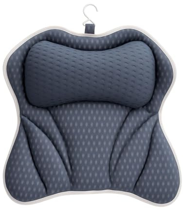 Vexnaro Almohada de Bañera, Cojín de Baño Confortable para Cabeza, Cuello, Espalda y Hombros, 4D Air-Mesh con 6 Ventosas, Accesorio SPA en Casa, Adaptable a Todas Las Bañeras
